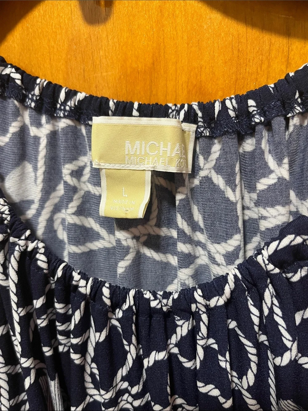Michael Kors Navy Rope-Print Halter Camisole with Gold Chain Straps